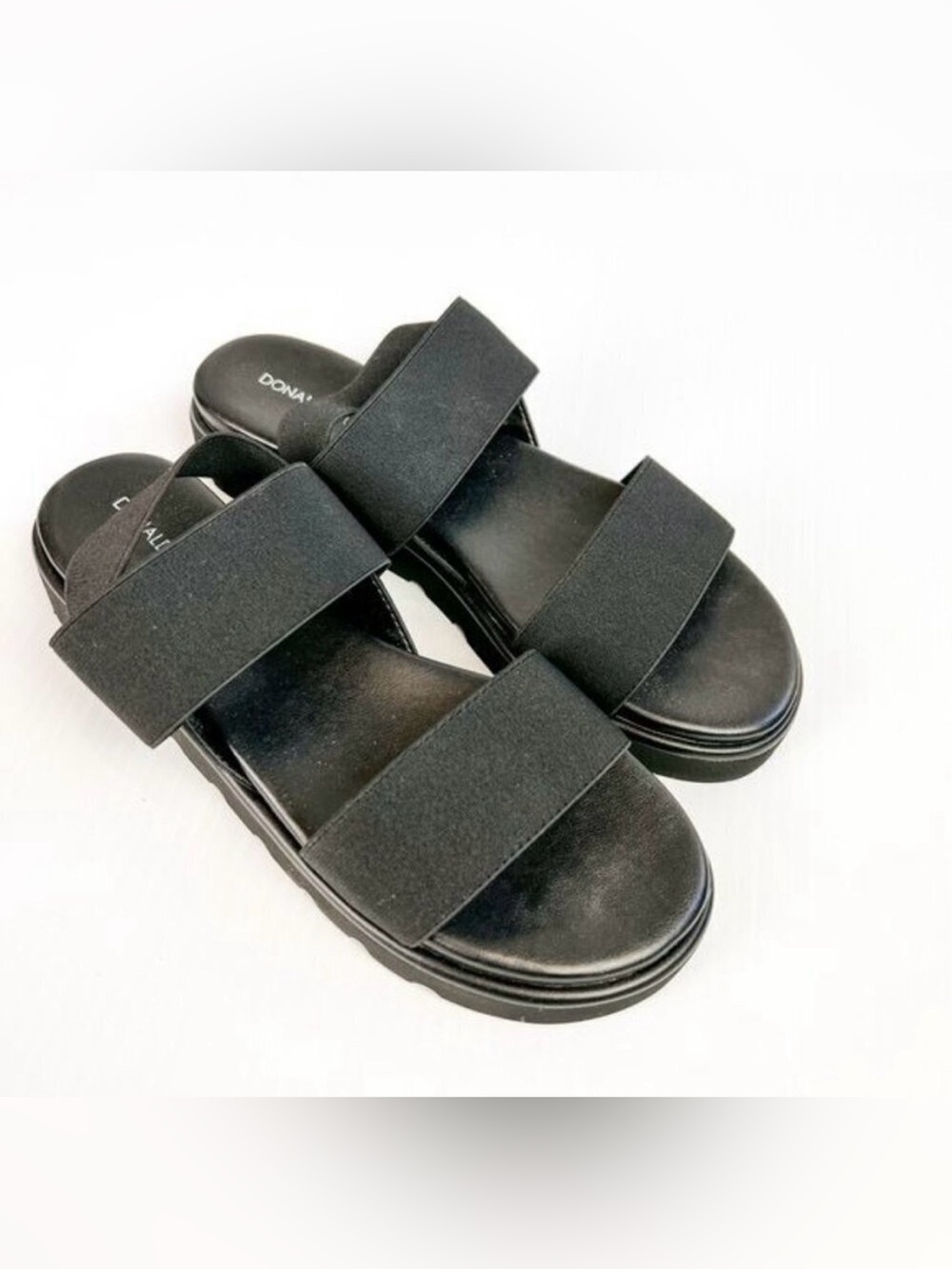 Donald J. Pliner Womens Black Lue Stretch-Strap Flatform Sandals Size 7.5 M New